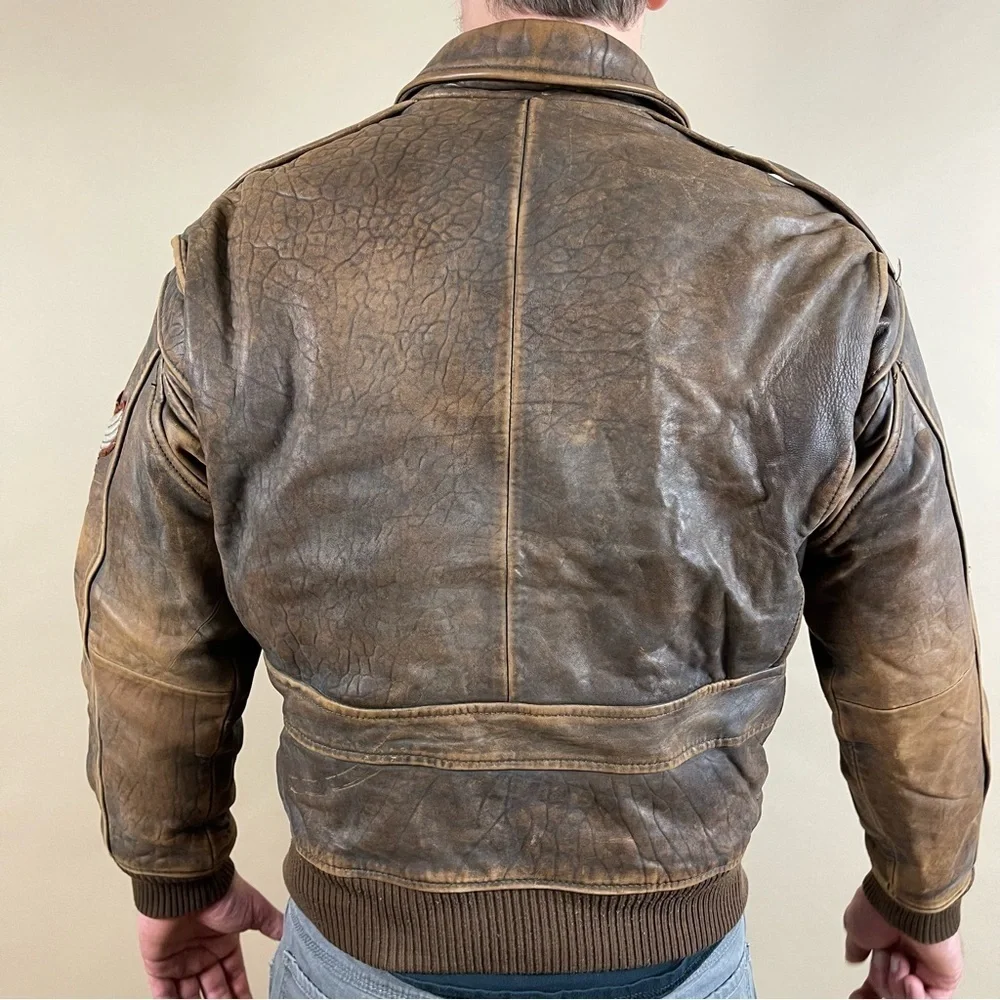 Vintage Top Gun Military Pilot Flight Australian Lamb Leather Jacket Medium